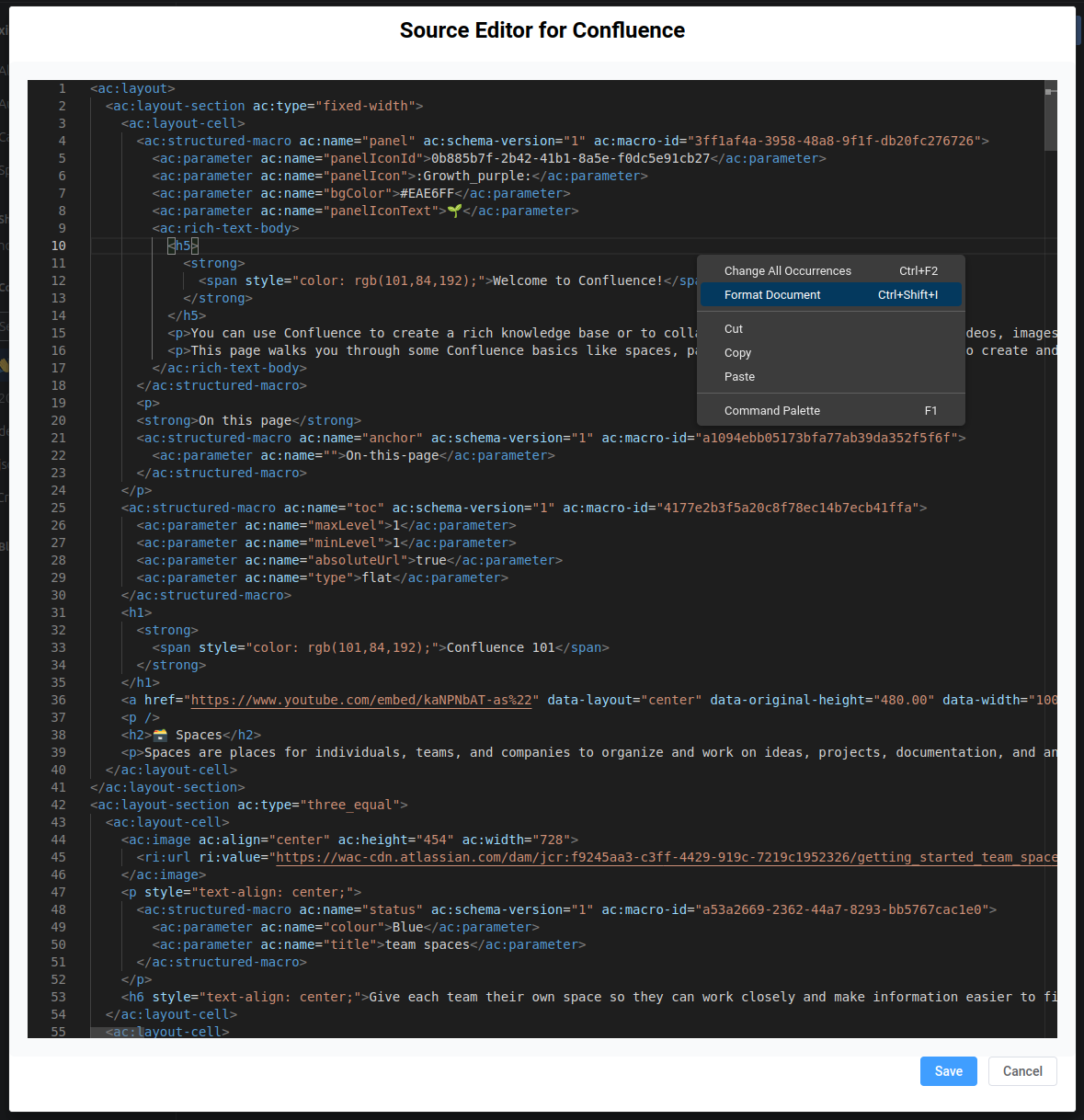 Right-click menu with Format Document option