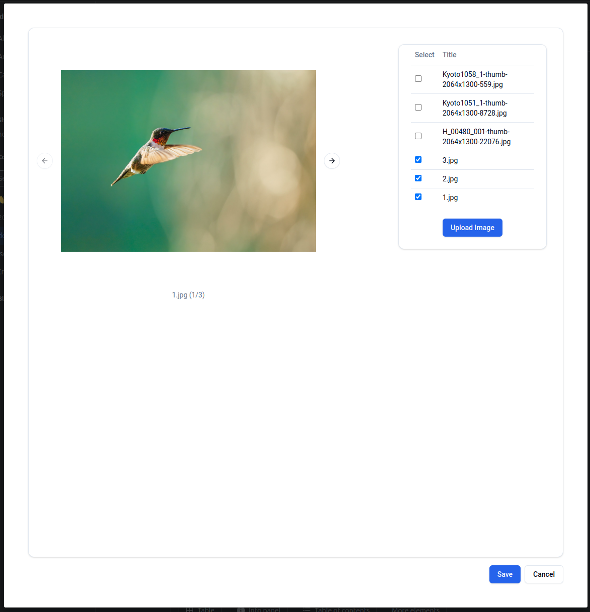Uploading a new image to the carousel