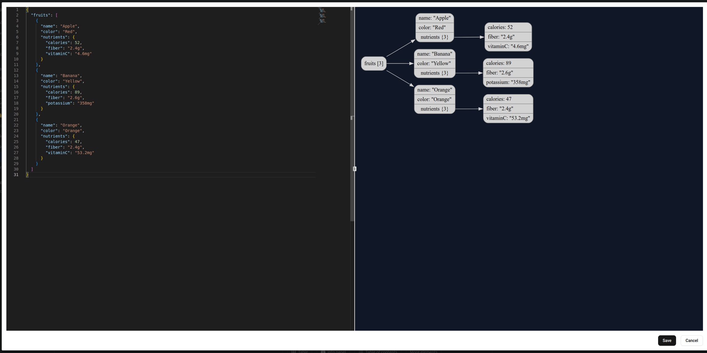 Pasting JSON in the editor with live preview